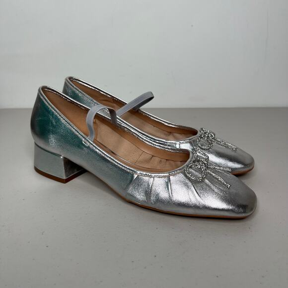 Maeve Anthropologie Silver Crystal Bow Ballet Heels Size 9 - Picture 2 of 9